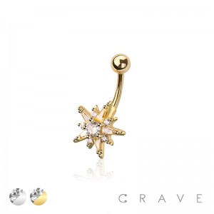 316L SURGICAL STEEL MULTI CZ STARBURST NON DANGLE BELLY BUTTON NAVEL RING 